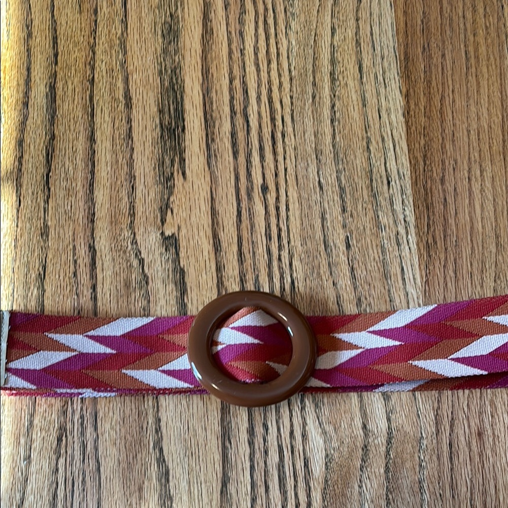 Geometric Patterned Belt with Brown Buckle